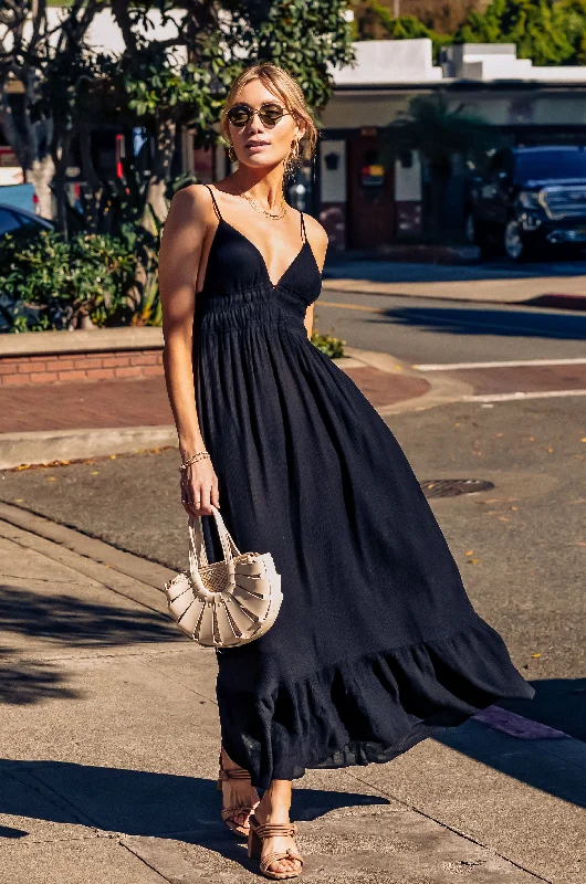 Black Mimosa Maxi Dress Elegant Maxi Dress with Drapes