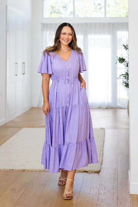 Bonnie Linen Blend Maxi Dress in Lavender Fashionable Chiffon Maxi Dress