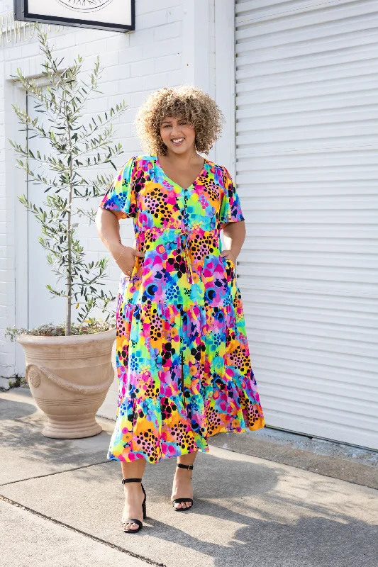 *PRE-ORDER* Bonnie Maxi Dress in Messy Mind by Kasey Rainbow Stylish Button-Up Maxi Dress