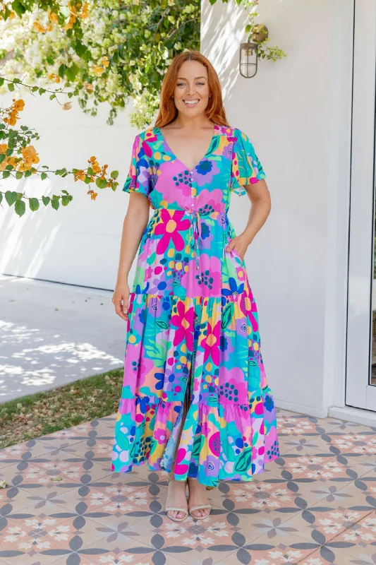 Bonnie Maxi Dress in Spring Fling by Kasey Rainbow Elegant Lace-Up Maxi Dress