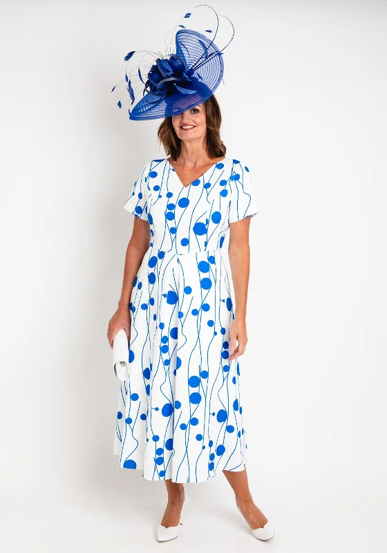 Cassandra Agatha Dual Print A-line Maxi Dress, Blue & White Stylish Boho Chic Maxi Dress