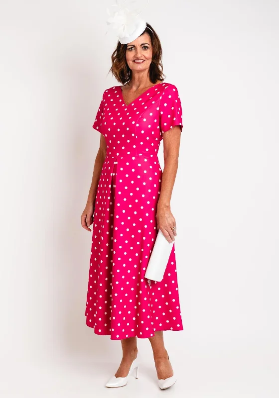 Cassandra Trudy Polka Dot A-line Maxi Dress, Pink Comfortable Satin Maxi Dress