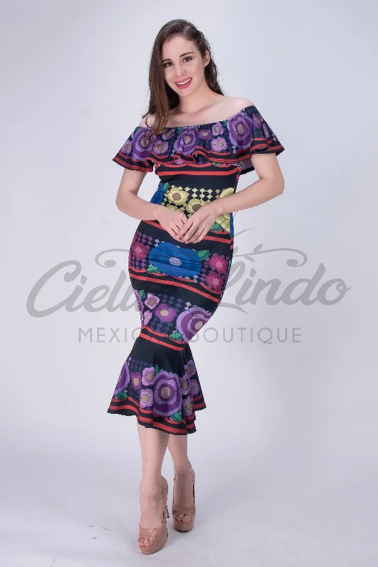 Mexican Jalapa Printed Maxi Dress Chic Button-Up Maxi Dress