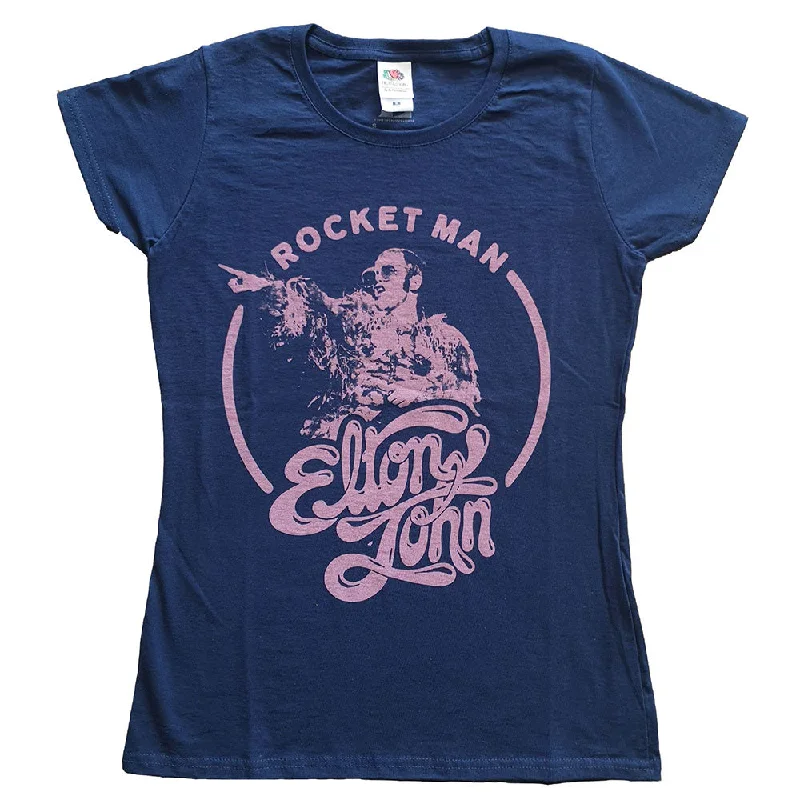 Elton John  | Official Ladies T-shirt |  Rocketman Circle Point Boxy Fit Fitted Loose