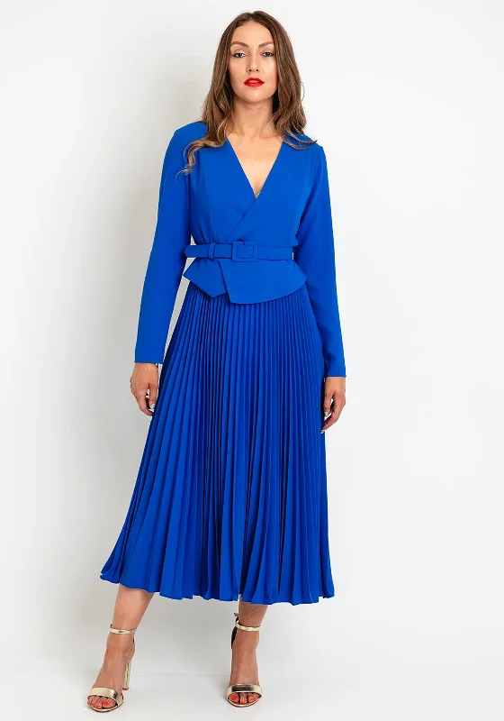 Exquise Pleated Skirt A-Line Maxi Dress, Royal Blue Elegant Sleeveless Maxi Dress