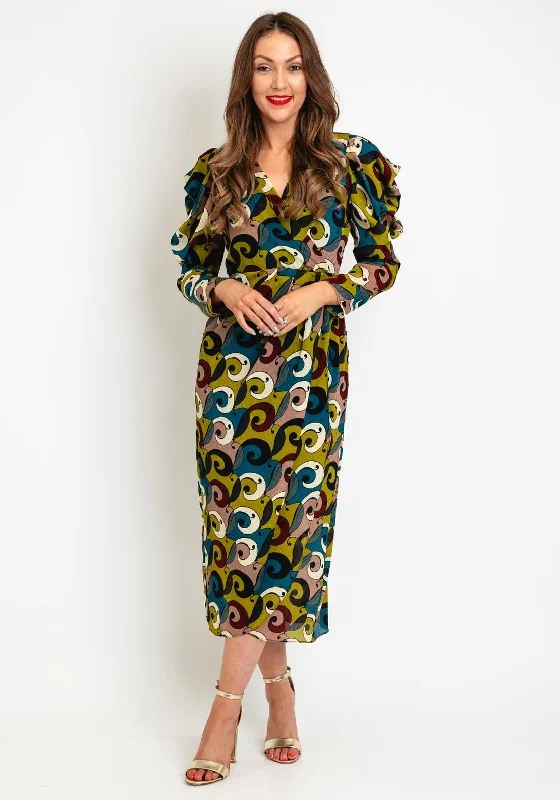 Exquise Abstract Print Maxi Dress, Olive Green Multi Classic Tulle Maxi Dress