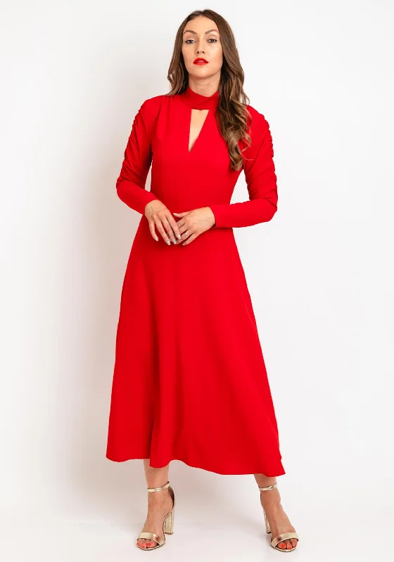 Exquise Ruched Sleeve A-Line Maxi Dress, Red Cozy Longline Maxi Dress