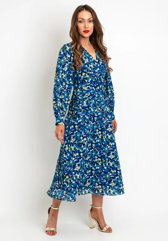 Exquise Petal Print A-Line Maxi Dress, Blue Multi Comfortable Maxi Dress with Slits