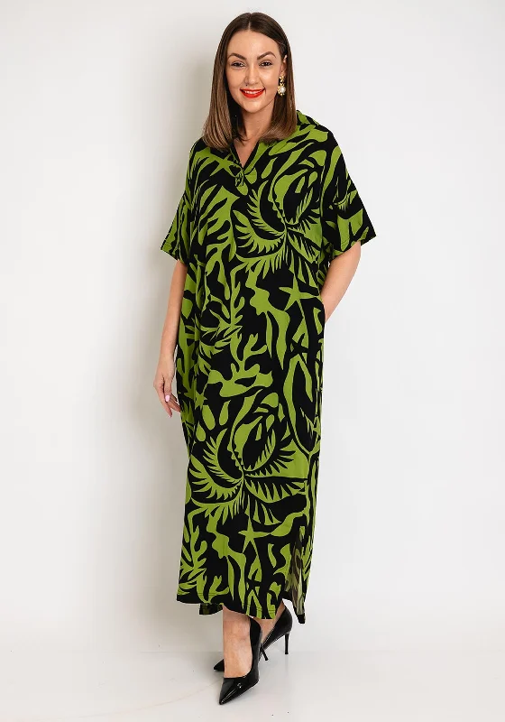 Natalia Collection One Size Print Maxi Dress, Kiwi Trendy Floral Print Maxi Dress