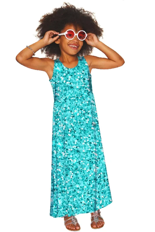 Glittering Azure Bella Blue Sleeveless Empire Waist Maxi Dress - Girls Fashionable Printed Maxi Dress