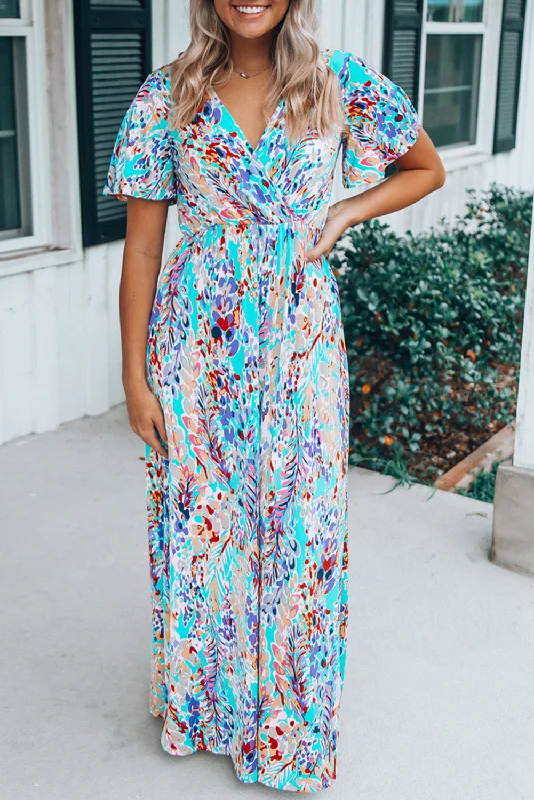 Wrap V Neck Floral Maxi Dress Trendy V-Neck Maxi Dress