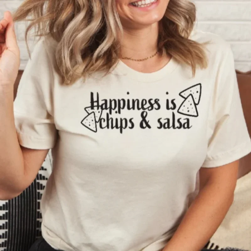 Happiness is chips & salsa T-shirt Thin T-Shirt Open Front Quick Dry