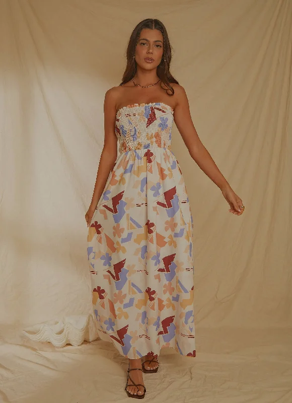 Holiday Sun Maxi Dress - Abstract Resort Trendy Short Sleeve Maxi Dress