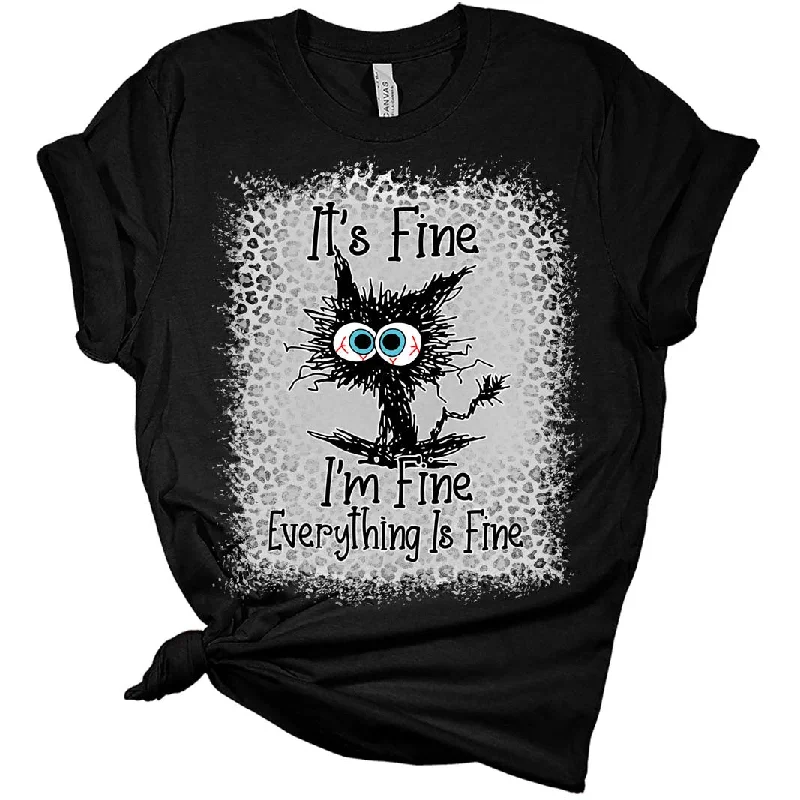 It's Fine I'm Fine Everything is Fine Leopard Fade Print Women's Bella Mom T-Shirt Chenille Brocade Lace