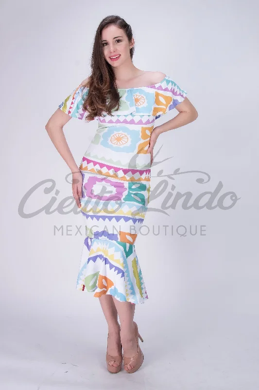 Mexican Jalapa Printed Maxi Dress Stylish Off-Shoulder Maxi Dress