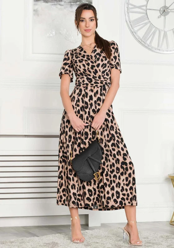 Jolie Moi Quaya A Line Maxi Dress, Leopard Fashionable Faux Wrap Maxi Dress