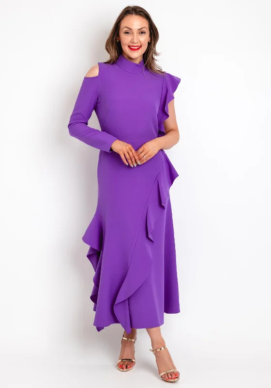 Kameya High Neck Ruffle Detailing Maxi Dress, Lavender Chic Button-Up Maxi Dress