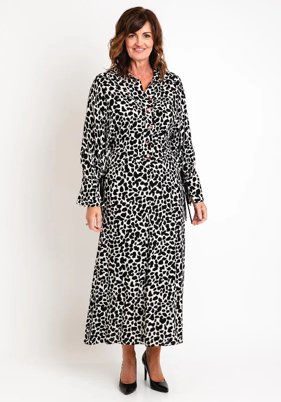 Kameya Spot Print A-line Shirt Maxi Dress, Black & White Chic Summer Maxi Dress