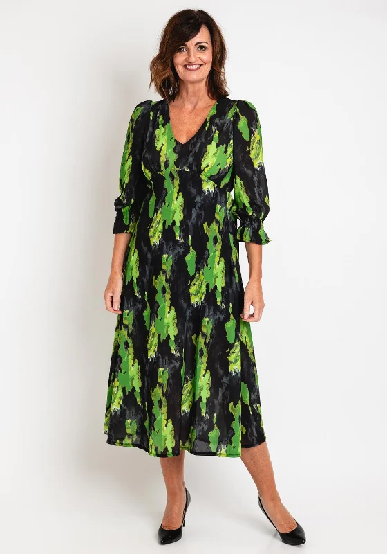 Kate & Pippa Streasa Print Maxi Dress, Black & Green Fashionable Layered Maxi Dress