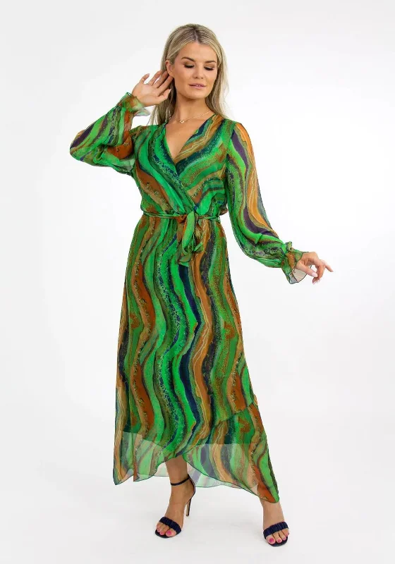 Kate & Pippa Portofino Silk Print Maxi Dress, Green Trendy Floral Print Maxi Dress