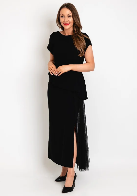 Kate Cooper Peplum Mesh Sash Maxi Dress, Black Trendy Printed Maxi Dress