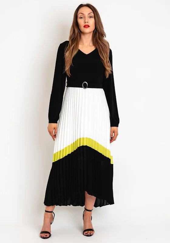 Kate Cooper Contrasting Pleated Maxi Dress, Black & Lime Classic A-Line Maxi Dress