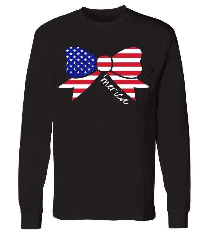 Ladies 'Merica Bow' Long Sleeve Tee Polka Dot Checkered Tartan