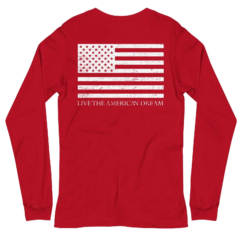 'Live The American Dream' Logo Long Sleeve Tee Wool Fabric Cashmere Fabric Tweed Fabric