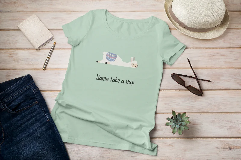 Llama going to take a nap - Unisex Llama Tee Thin T-Shirt Open Front Quick Dry