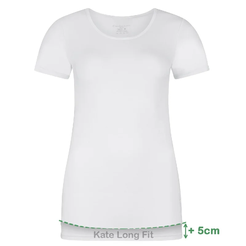 Long Fit T-shirts Kate (2-pack) - Wit Front Pockets Side Pockets Patch Pockets