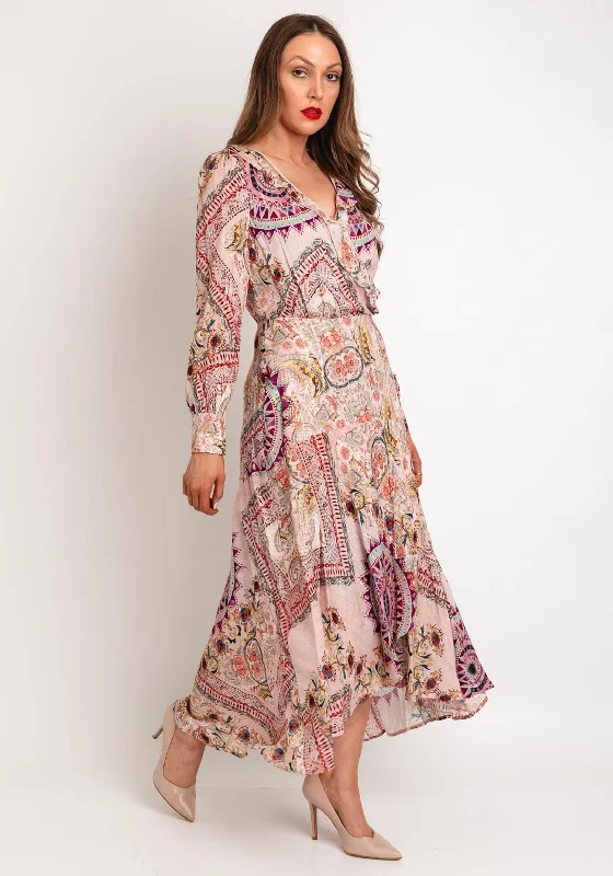 Guess Monique Metallic Shimmer Maxi Dress, Blush Trendy V-Neck Maxi Dress