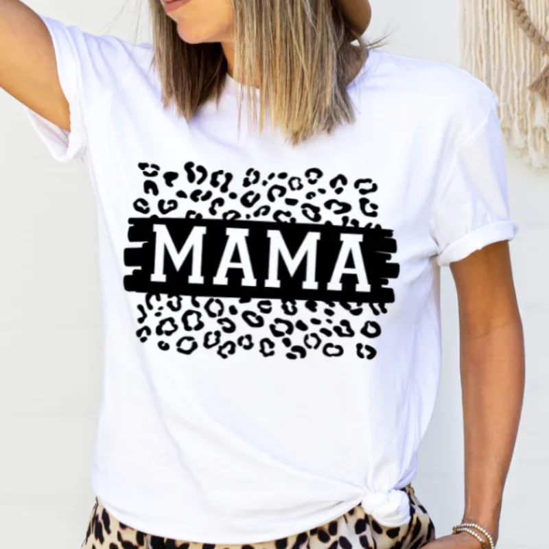 Mama leopard print T-shirt Cotton Fabric Linen Fabric Terry Fabric