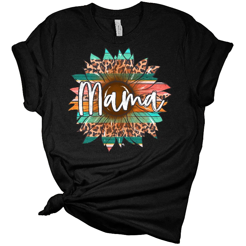 Mama Serape Leopard Print Sunflower Graphic Shirt Women's Bella Mom Gift T-Shirt Basic T-Shirt Crew Neck Short Sleeve