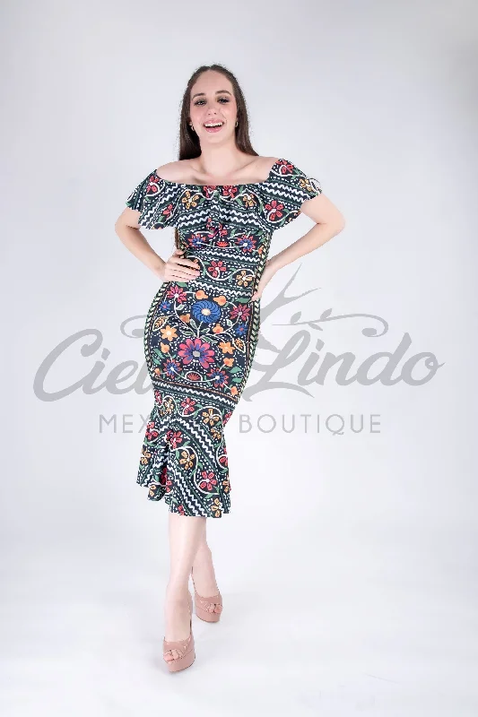 Mexican Fiesta Printed Maxi Dress Black Trendy Ruffled Maxi Dress