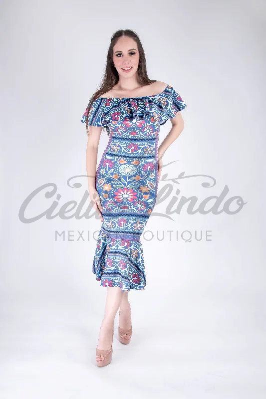 Mexican Fiesta Printed Maxi Dress Blue Cozy Knit Maxi Dress