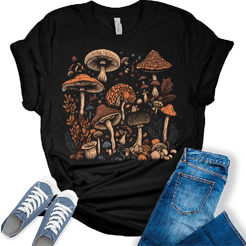 Mushroom Shirt Womens Cottagecore Shirts Cute Mushroom Clothes Graphic Aesthetic T-Shirt Graphic T-Shirt Round Neck Polyester