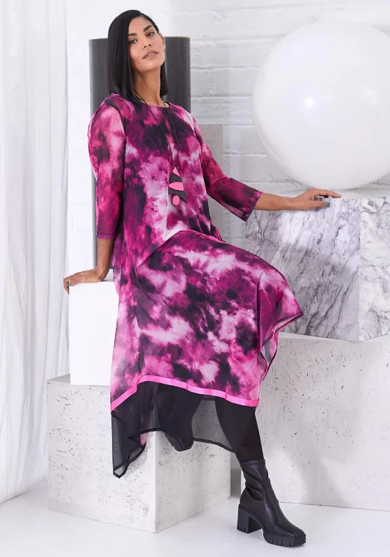 Ora Mesh Print Maxi Dress, Pink Trendy Floral Print Maxi Dress