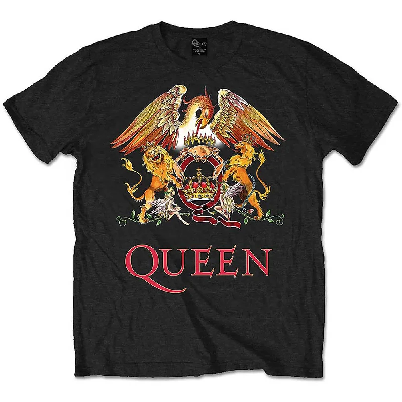 Queen | Official Band T-Shirt | Classic Crest Mesh Canvas Denim