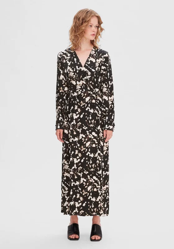 Selected Femme Justine Printed Faux Wrap Maxi Dress, Black Cozy Longline Maxi Dress