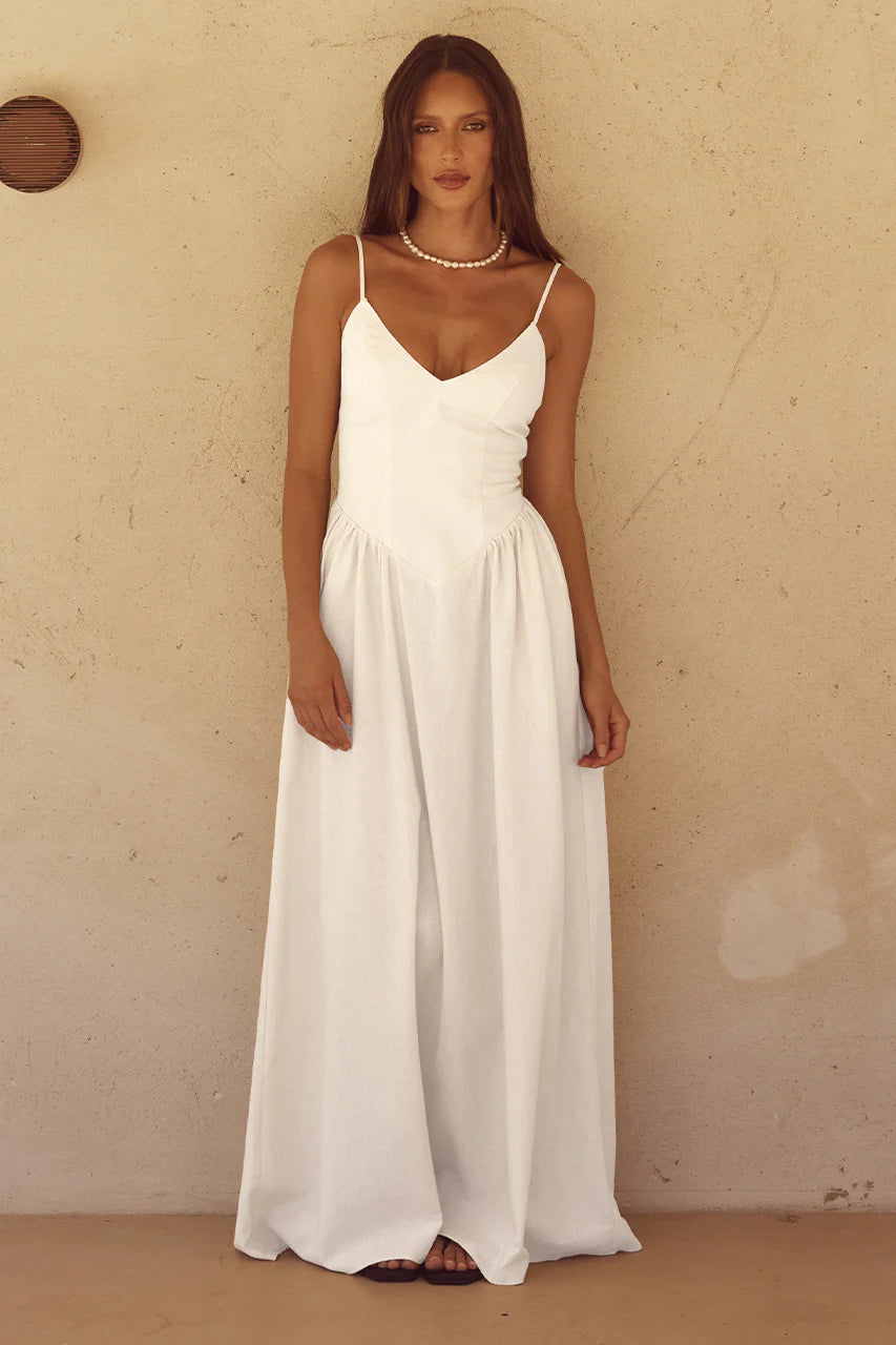 Seven Wonders Zephy Maxi Dress in White Elegant Maxi Dress with Drapes