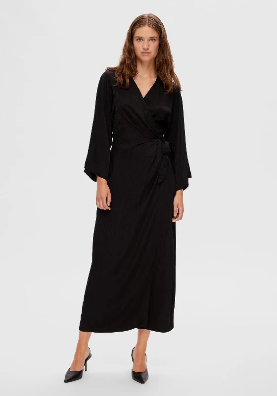 Selected Femme Tyra Wrap Maxi Dress, Black Comfortable Plunging Neckline Maxi Dress