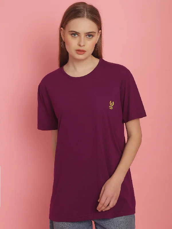 Vimal Jonney Round Neck Cotton Solid Purple T-Shirt for Women Fleece Fabric Down Fabric Feather Fabric