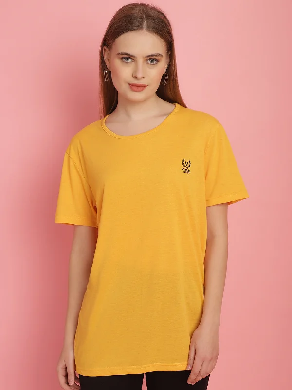 Vimal Jonney Round Neck Cotton Solid Yellow T-Shirt for Women Plaid T-Shirt Polka Dot Checkered