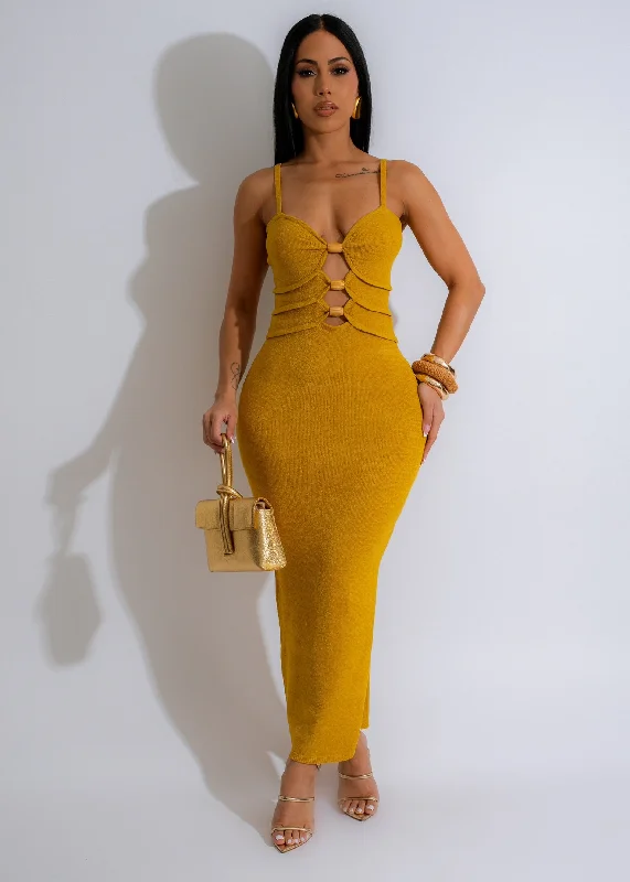 I See You Knit Maxi Dress Yellow Fashionable Sheer Maxi Dress