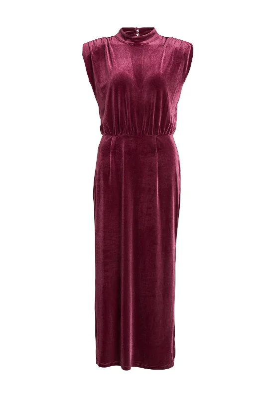 Vila Emily High Neck Velour Maxi Dress, Winter Bloom Comfortable Satin Maxi Dress