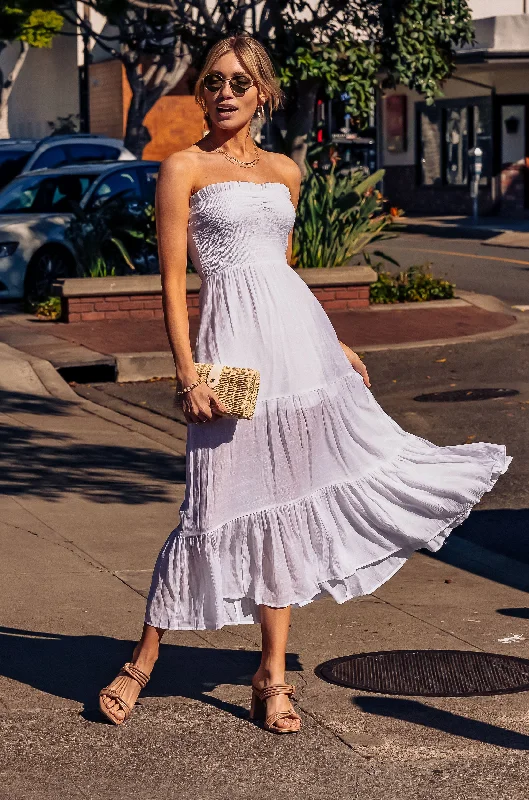 White Stephanie Strapless Maxi Dress Comfortable Plunging Neckline Maxi Dress