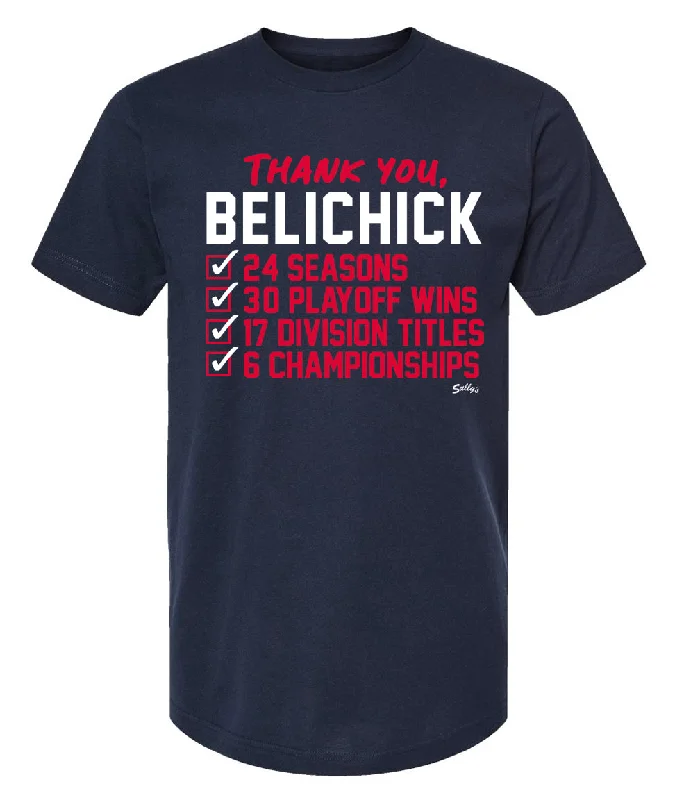 Thank You Belichick Checklist T-Shirt Silk Blend Satin Velvet