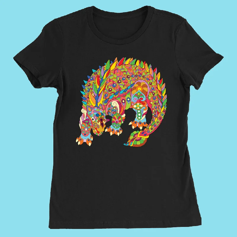 Women Ankylosaurus Zentangle T-Shirt Mesh Canvas Denim