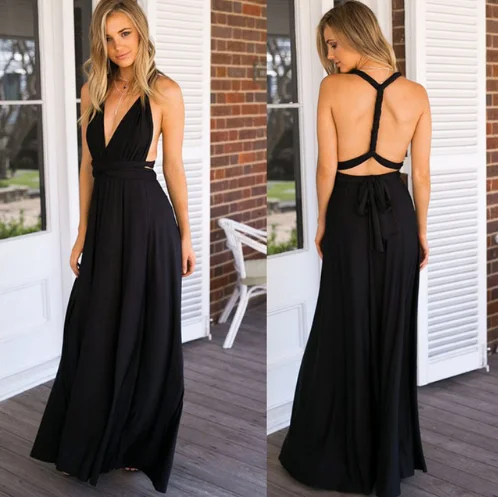 Women Bandage Convertible Boho Maxi Dress Elegant Maxi Dress with Drapes