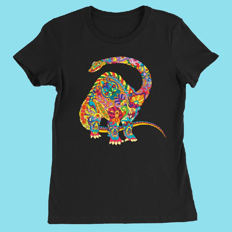 Women Brontosaurus Zentangle T-Shirt Cashmere Blend Cotton Blend Poly Blend